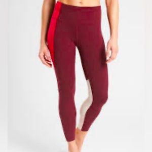 Athleta elation Asym 7/8 Tight Yoga Pant. Size XXS Maroon/red/cream VGUC
